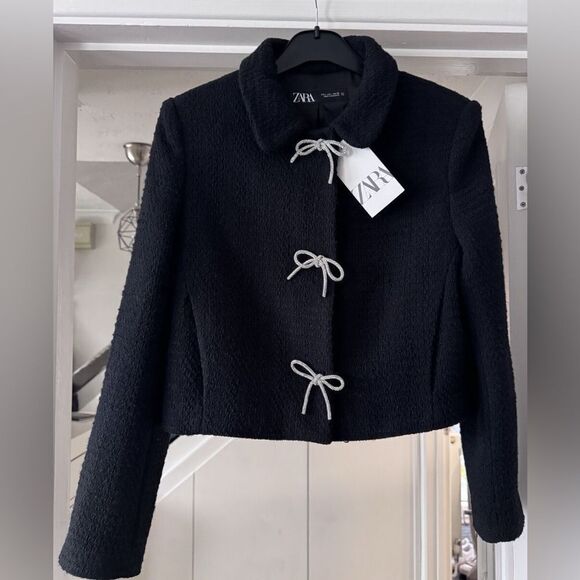 ZARA BOW BUTTON TEXTURED JACKET - Picture 2 of 6
